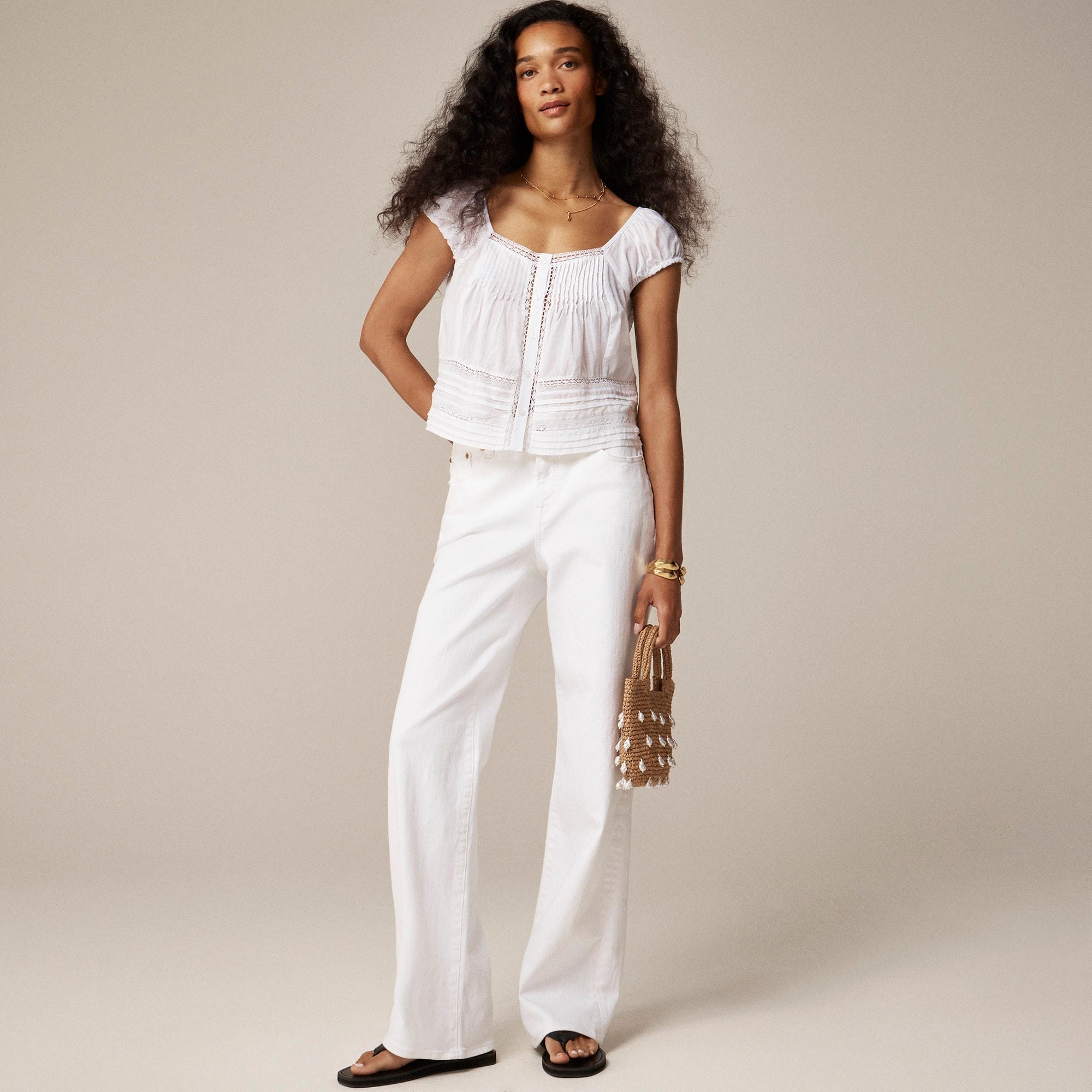 Cap-sleeve lace-trim top in cotton voile Product Image