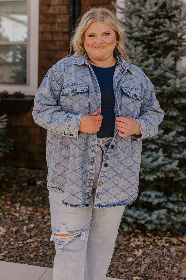 Stop Time Light Weight Denim Jacket in Light Wash Curves Product Image