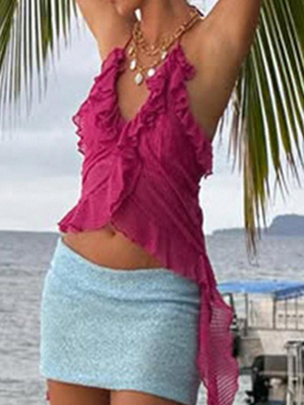 Resort-Inspired Textured Ruffles Halter Vest Product Image