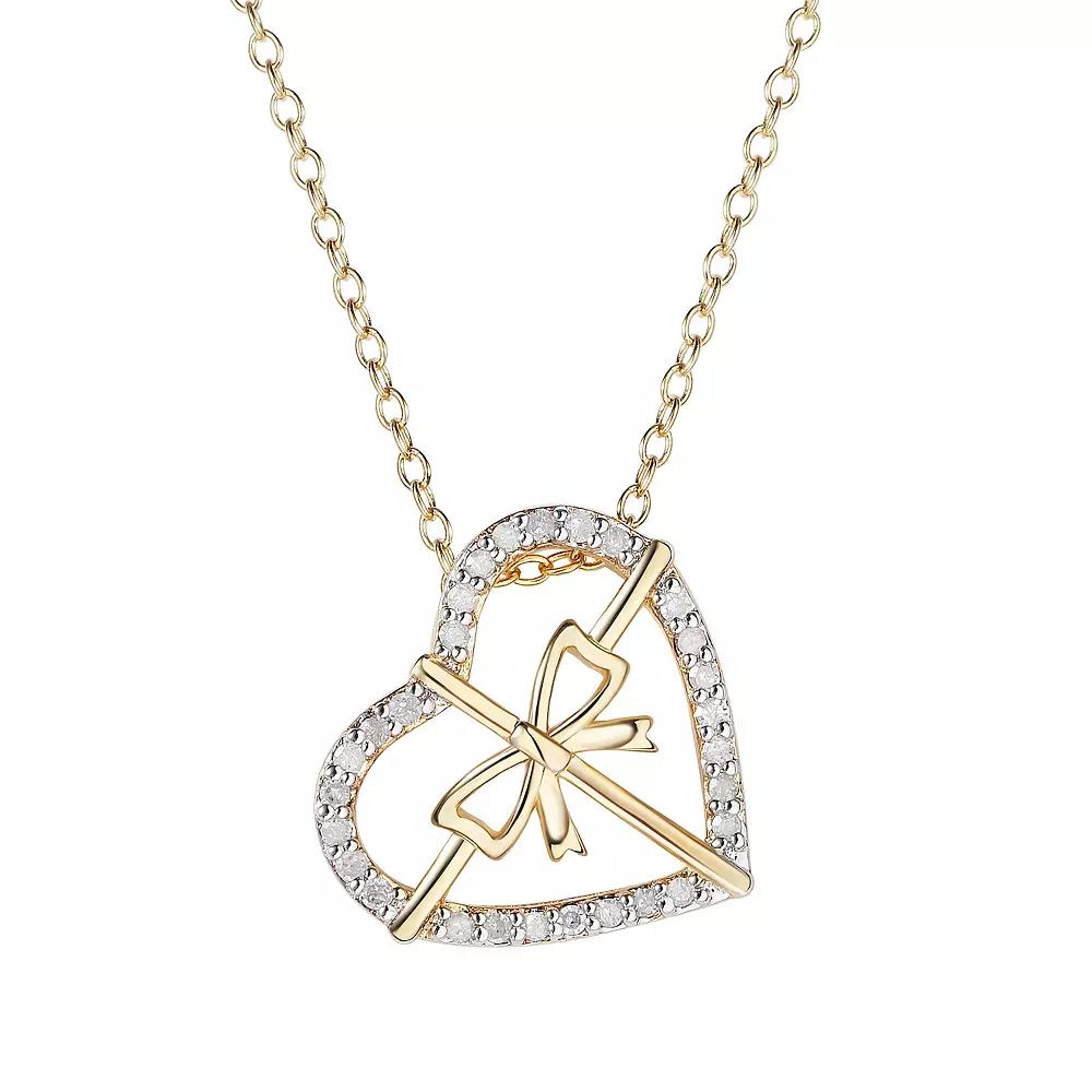 14k Gold Over Silver 1/6 Carat T.W. Diamond Bow Heart Pendant Necklace, Womens Gold Tone Product Image