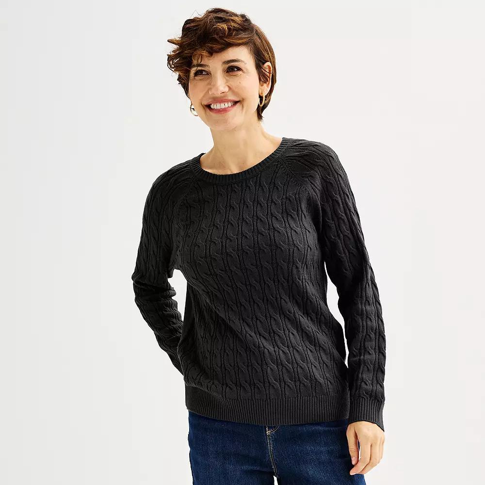 Petite Croft & Barrow® The Extra Soft Cabled Crewneck Sweater, Women's,  Product Image