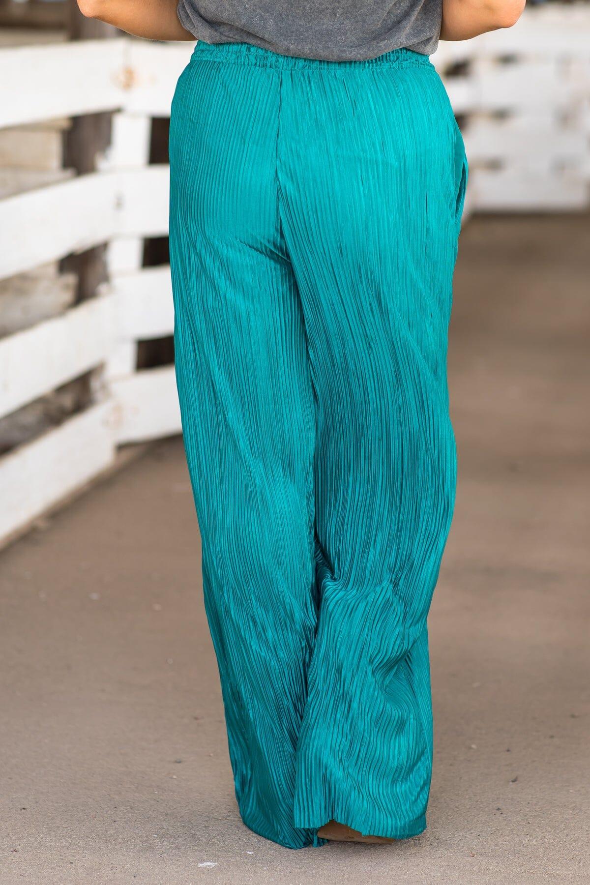 Turquoise Crystal Pleat Wide Leg Pants Product Image