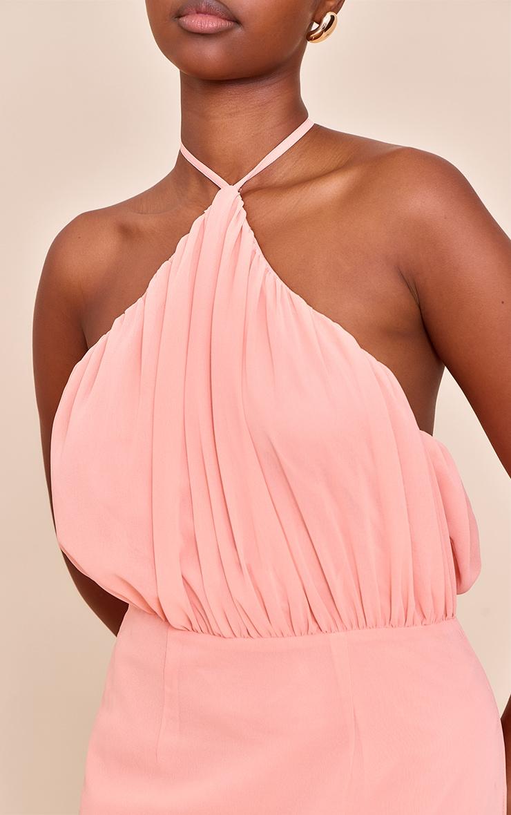 Peach Chiffon Halter Neck Maxi Dress Product Image