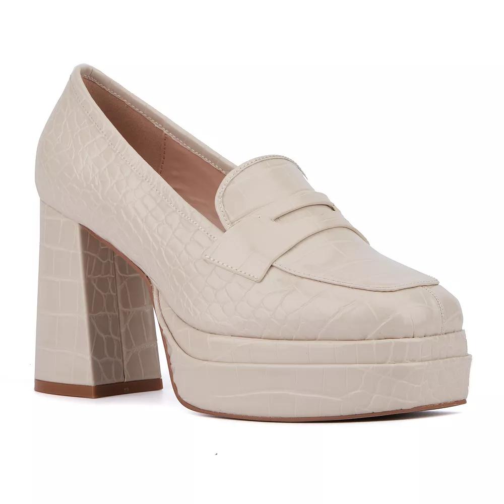 Fashion to Figure Madelyn Women's Wide Width Platform Loafers, Size: 11, Ivory Croc Product Image