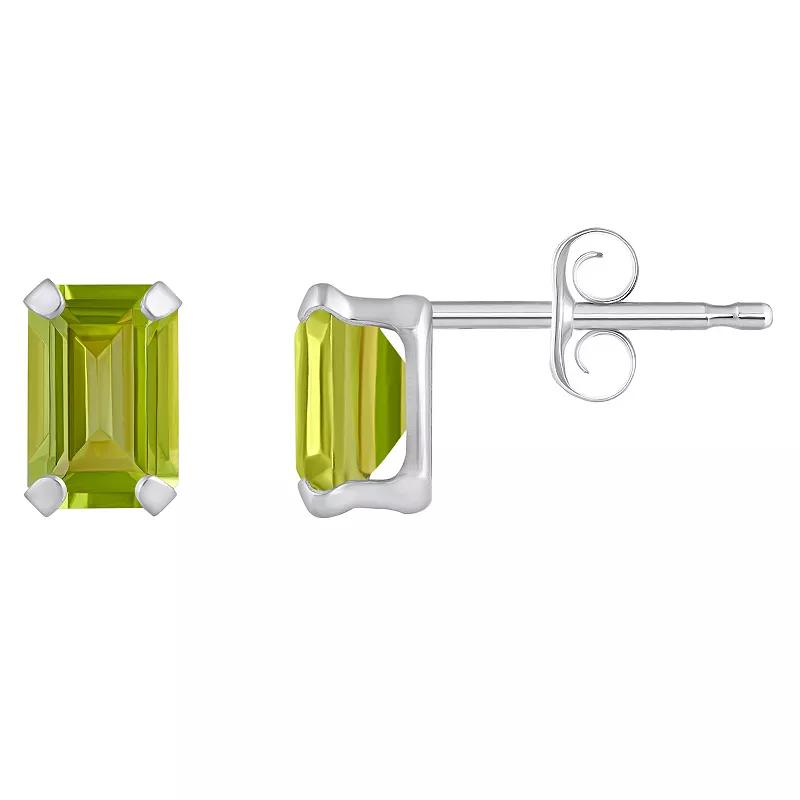 Celebration Gems 10k Gold Emerald Cut Peridot Stud Earrings, Women's, White Product Image