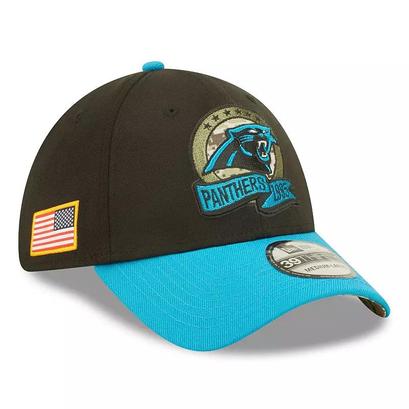 Men's New Era Black/Blue Carolina Panthers 2022 Salute To Service 39THIRTY Flex Hat, Size: Medium/Large Product Image