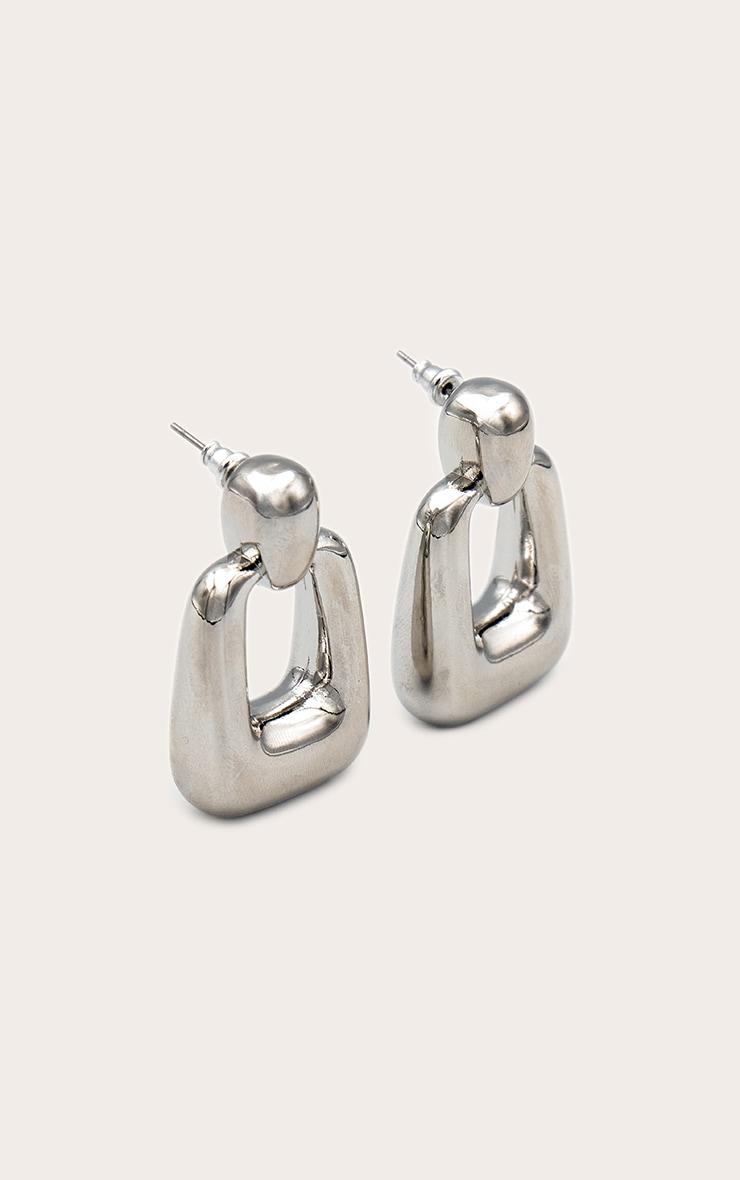 Silver Chunky Rectangle Cut Out Statement Earrings Product Image