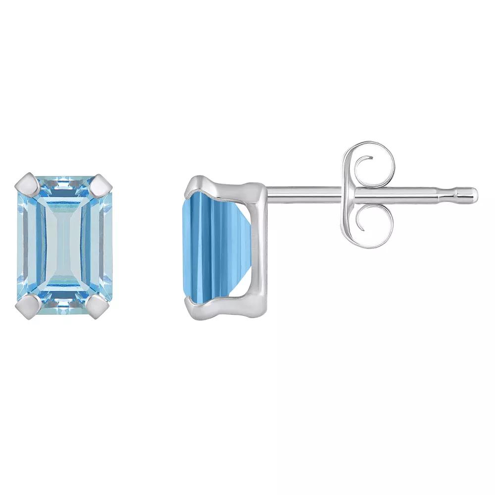Celebration Gems 10k Gold Emerald Cut Aquamarine Stud Earrings, Women's, White Product Image