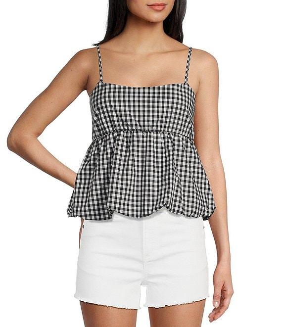 Moa Moa Sleeveless Gingham Printed Bubble-Hem Tank Top Product Image