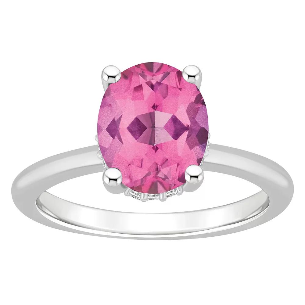 Alyson Layne Sterling Silver Oval Pink Topaz Diamond Accent Ring, Women's,  Product Image