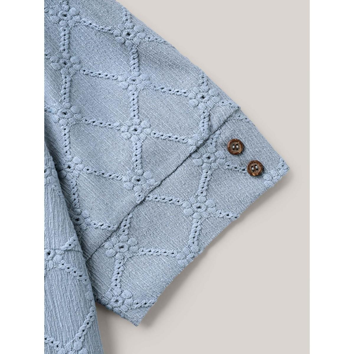 Plus Size Textured Puffy Sleeve Buttons T-Shirt Stone Women Casual Texture Round Neck Everyday T-shirts BloomChic 30/6X Product Image