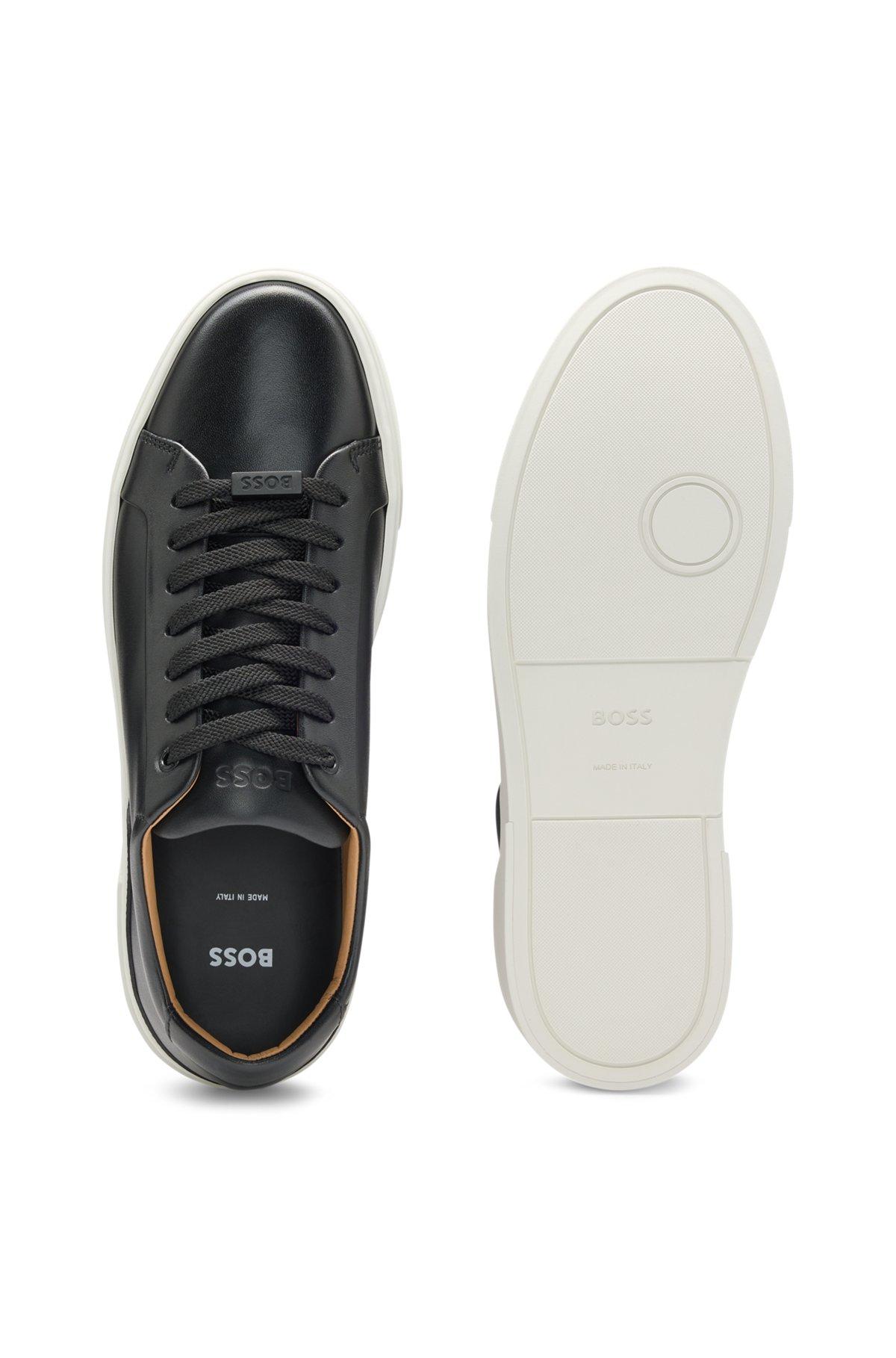 BOSS - Gary leather low-top trainers with branded lace loop - Black Product Image