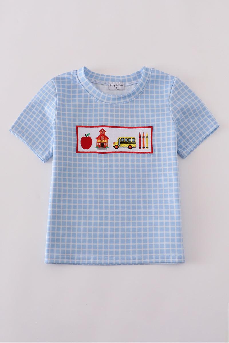 Blue whale embroidery smocked shorts set Product Image