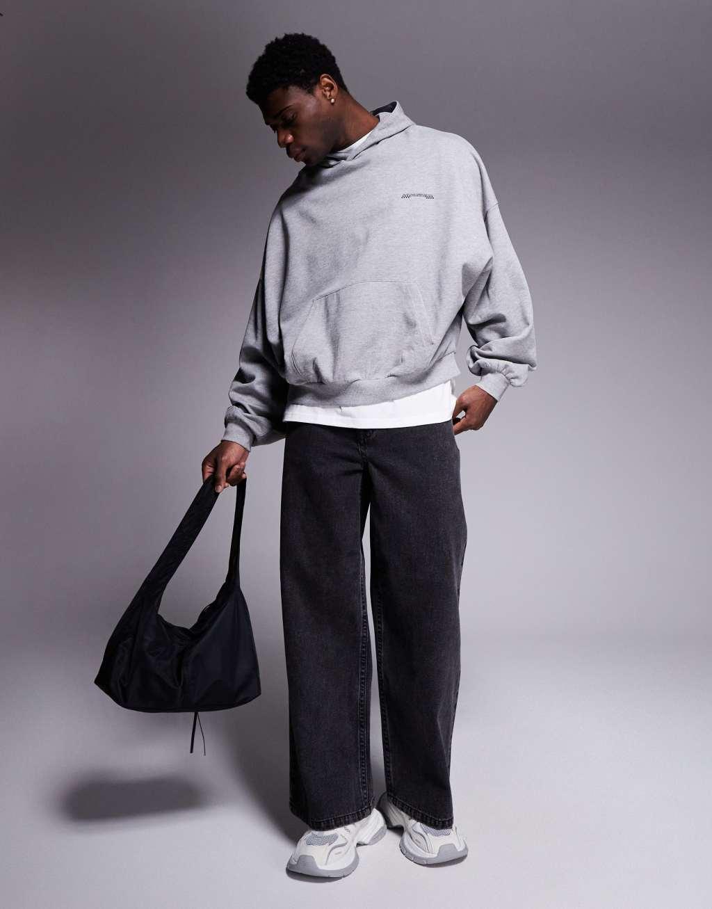 ASOS DESIGN extreme oversized hoodie with graffiti print in heather gray Product Image