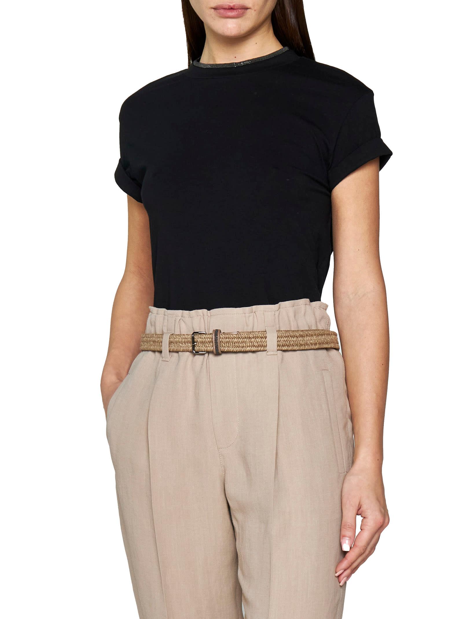 BRUNELLO CUCINELLI Women Stretch Cotton Jersey T-shirt With Precious Faux-layering In Black Product Image