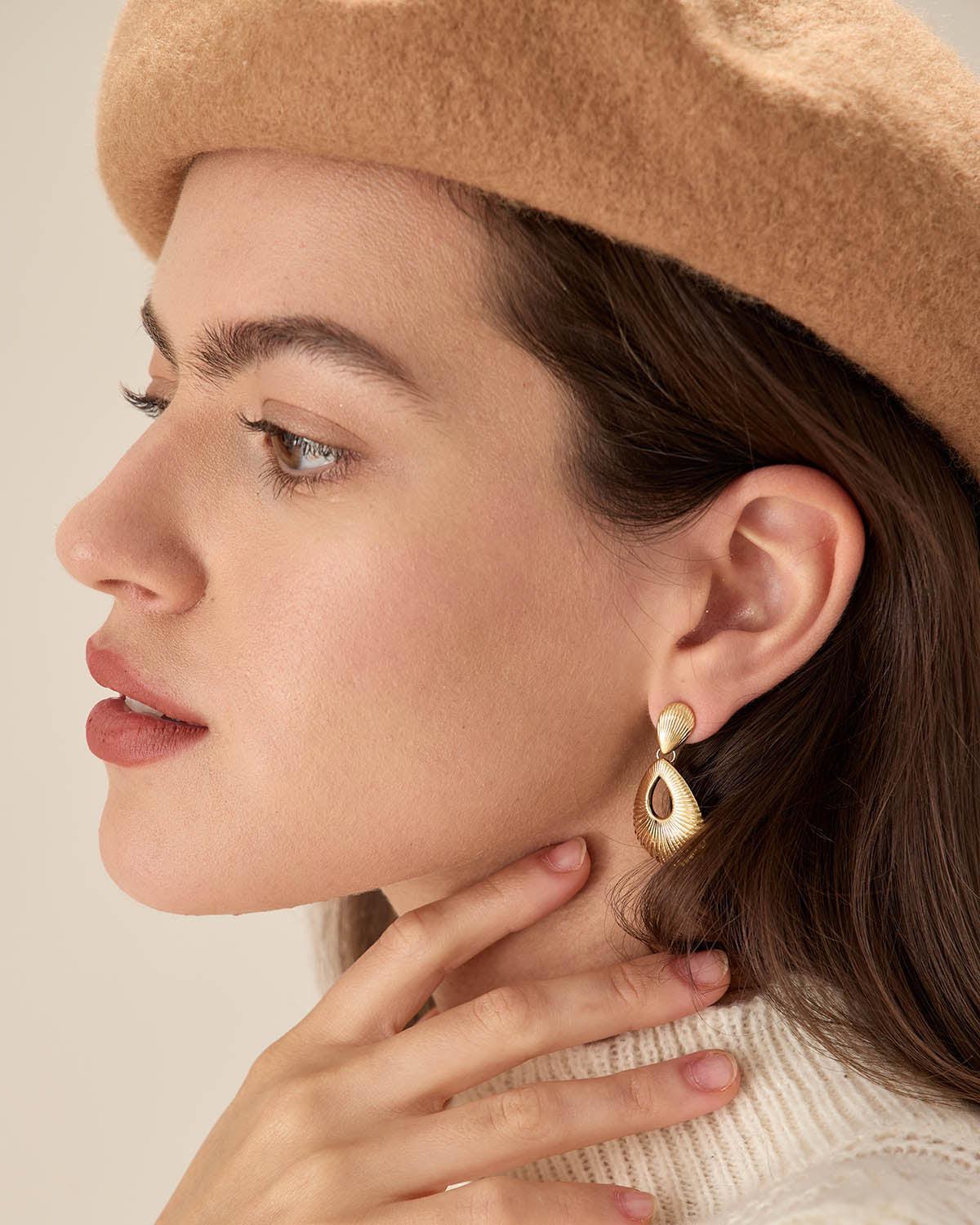 Gold Water Drops Cutout Earrings Product Image