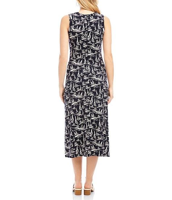 Karen Kane Sailboat Print V-Neck Sleeveless Midi Dress Product Image