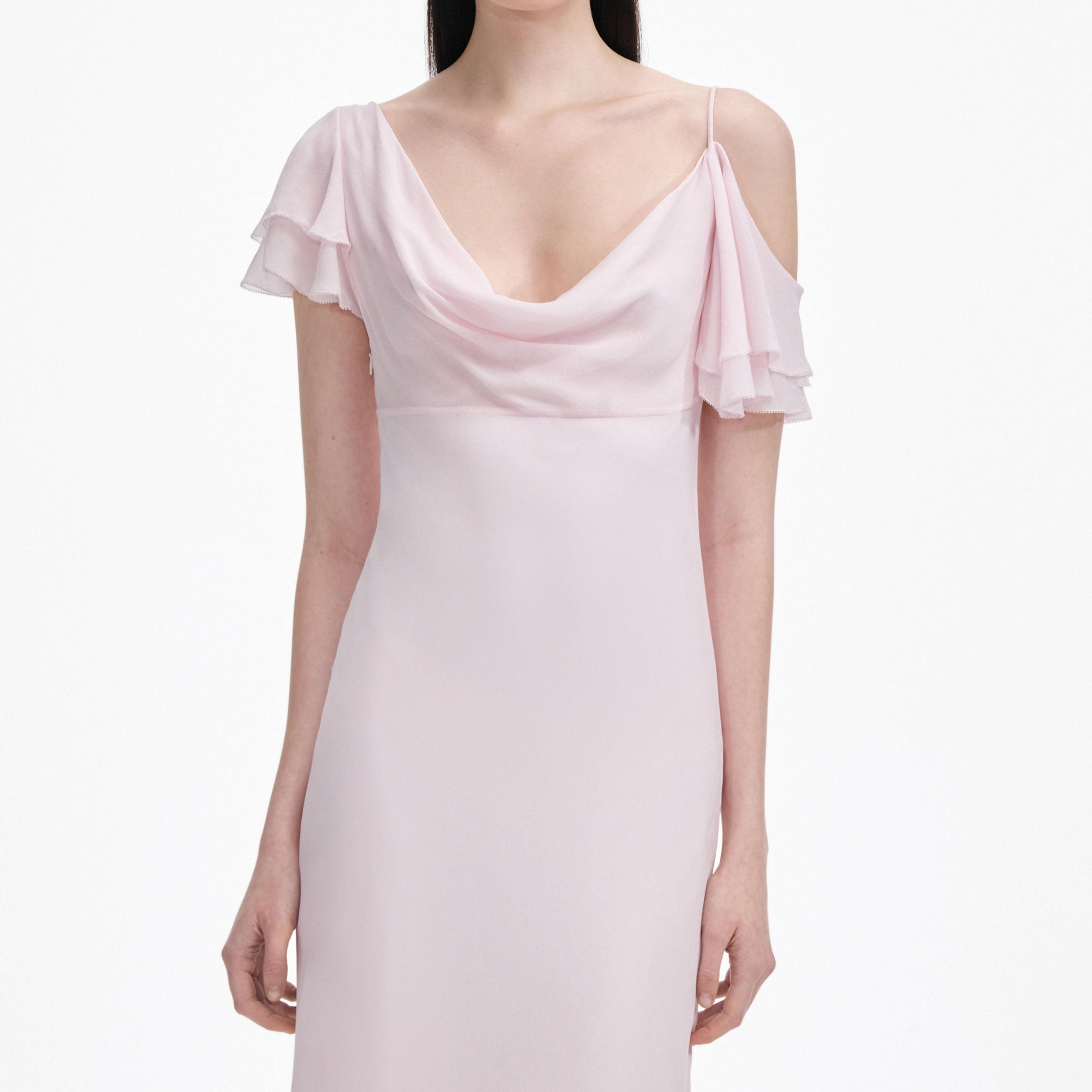 Pink Georgette Frill Midi Dress Product Image