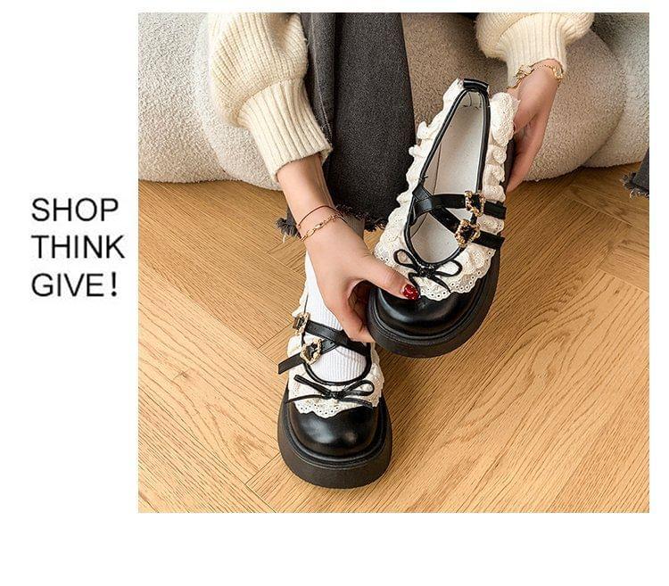 Lace Ruffle Platform Wedge Heel Mary Jane Shoes Product Image