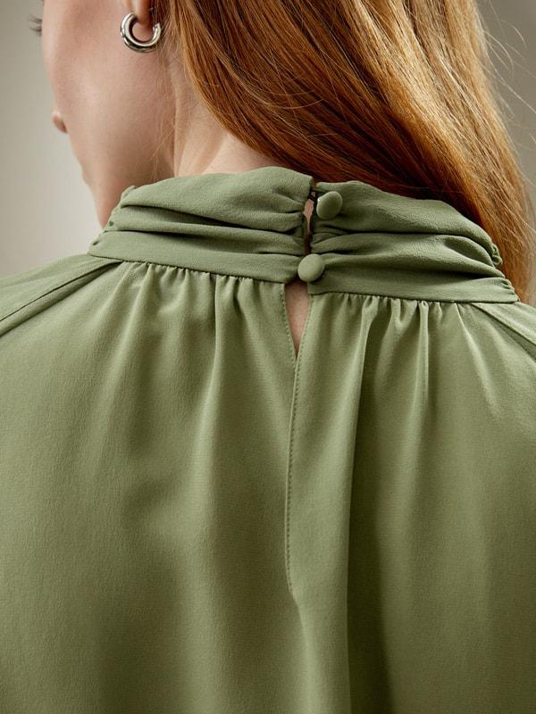 LILYSILK Women's Silk Crepe Side Slit Lantern Sleeve Blouse Top Pistachio XXS Product Image