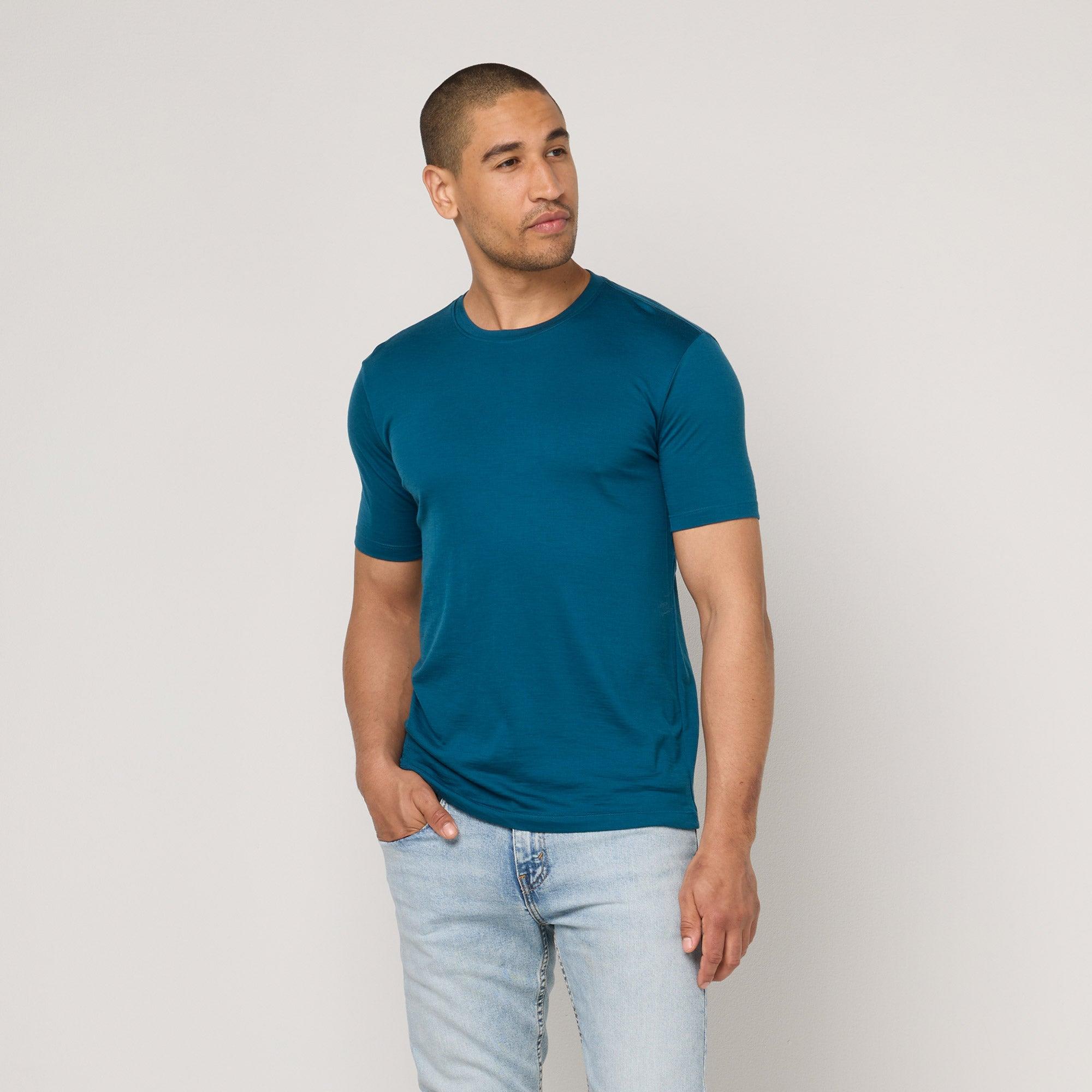 100% Merino Wool Crew Neck T-Shirt | Washed Navy Product Image