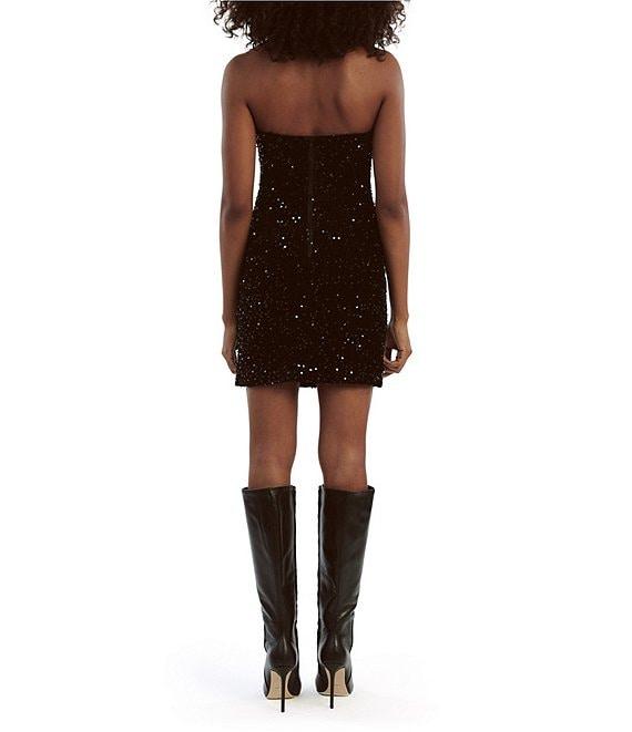 Bardot Sweetheart Neck Velvet Sequin Mini Dress Product Image