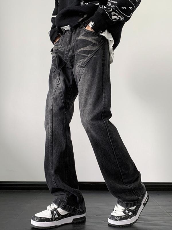 Men's Vintage Wash Splice Loose Jeans Product Image