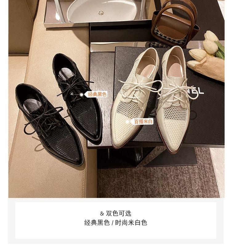 Mesh Panel Chunky Heel Lace-Up Shoes Product Image