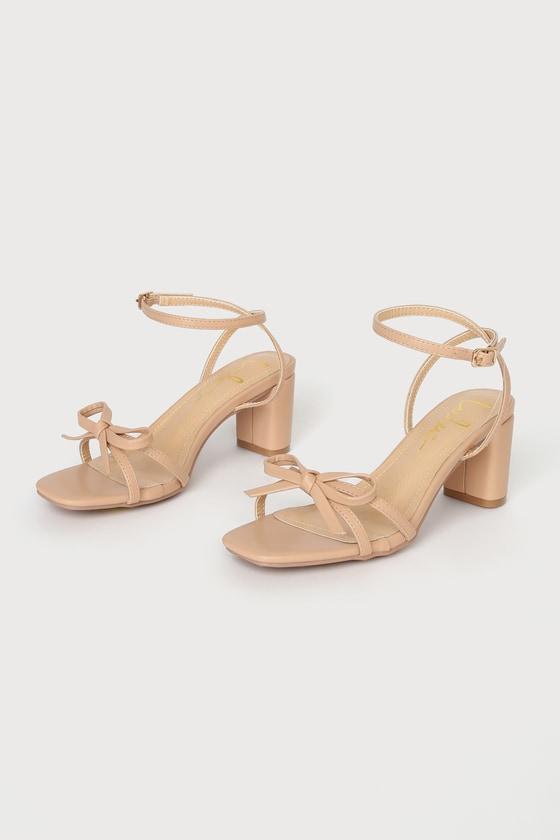 Rezzy Light Nude Bow Ankle Strap High Heel Sandals Product Image