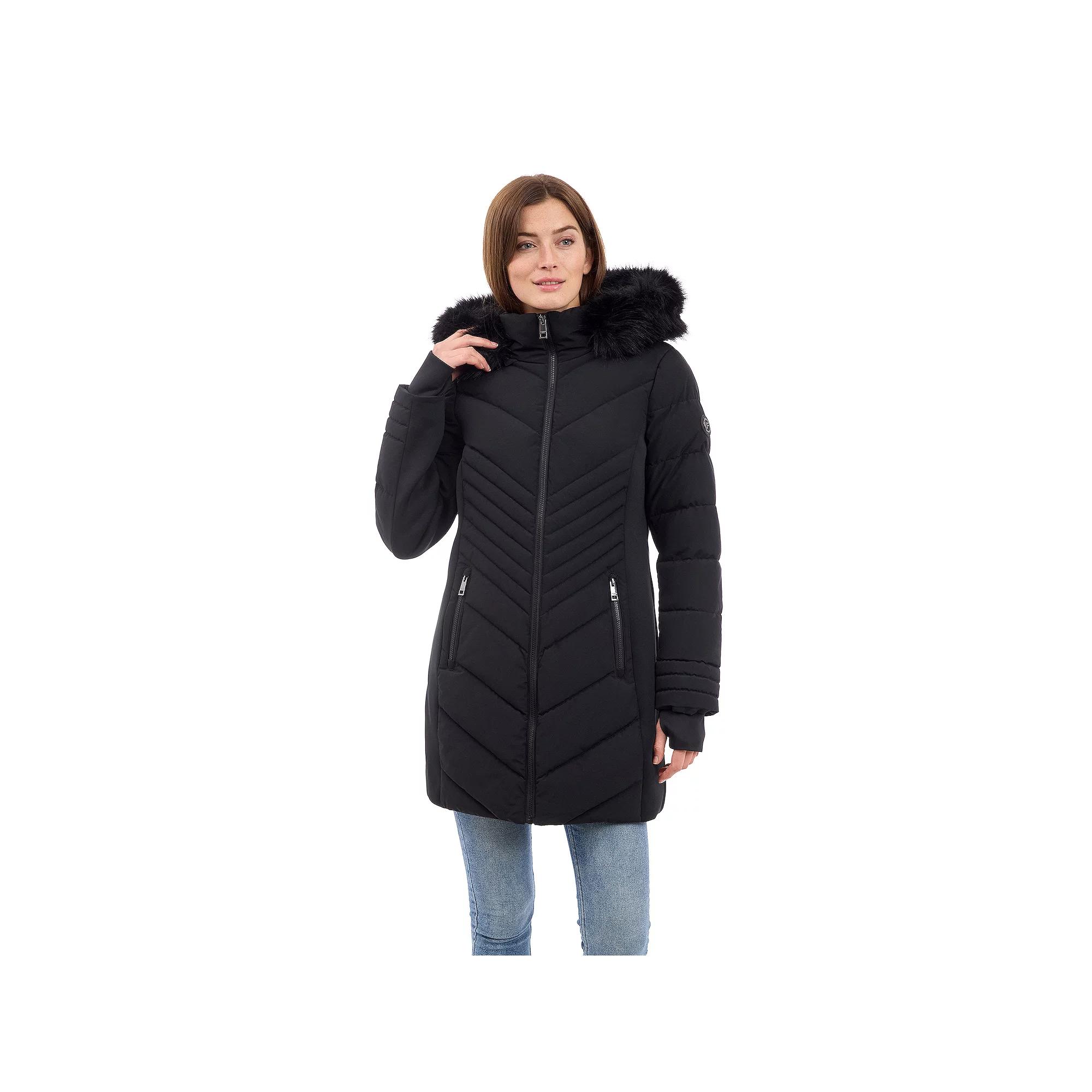 Women's London Fog Faux Fur Trimmed Hooded Puffer Jacket,  Product Image