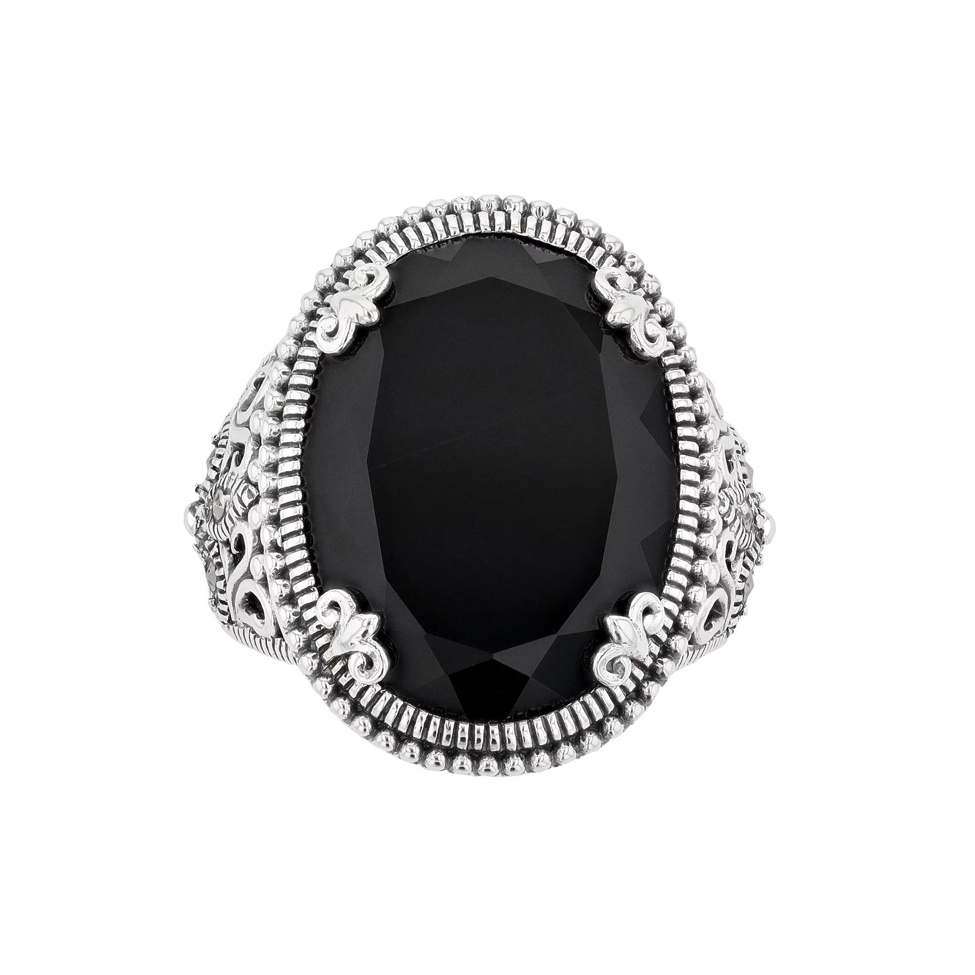 Lavish by TJM Sterling Silver Oval Black Onyx & Marcasite Cocktail Ring, Women's, Size: 6 Product Image
