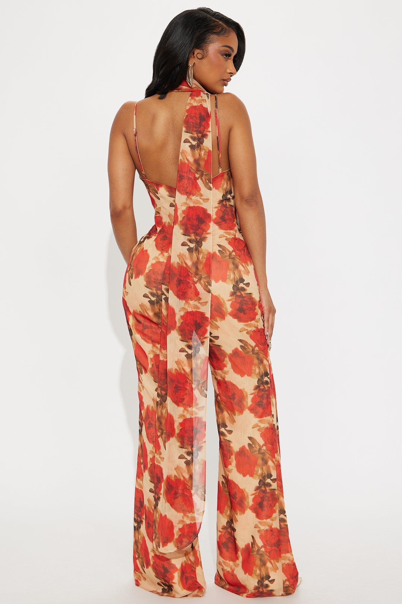 Shauna Chiffon Scarf Jumpsuit - Red/combo Female Product Image