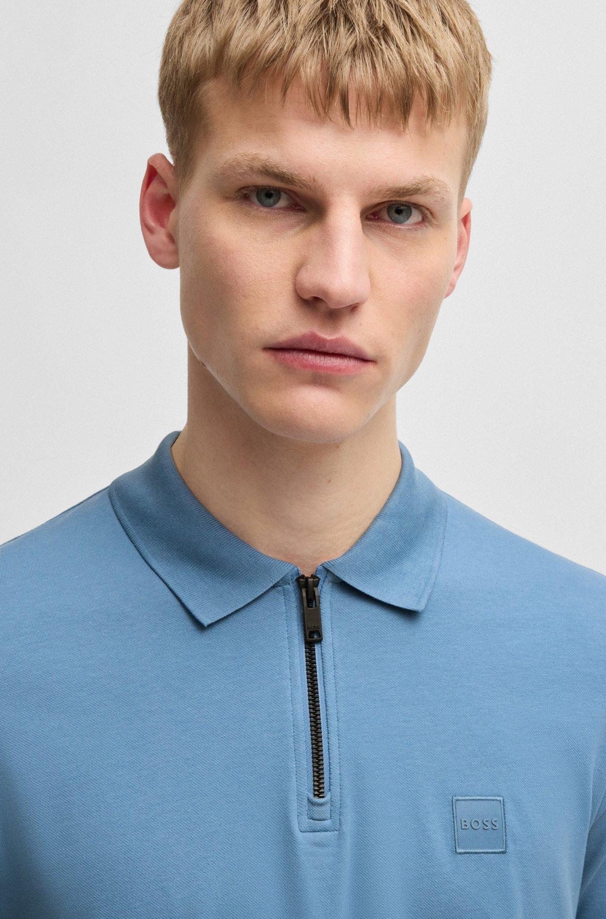 BOSS - Slim-fit knit polo in stretch-cotton piqué - Light Blue Product Image