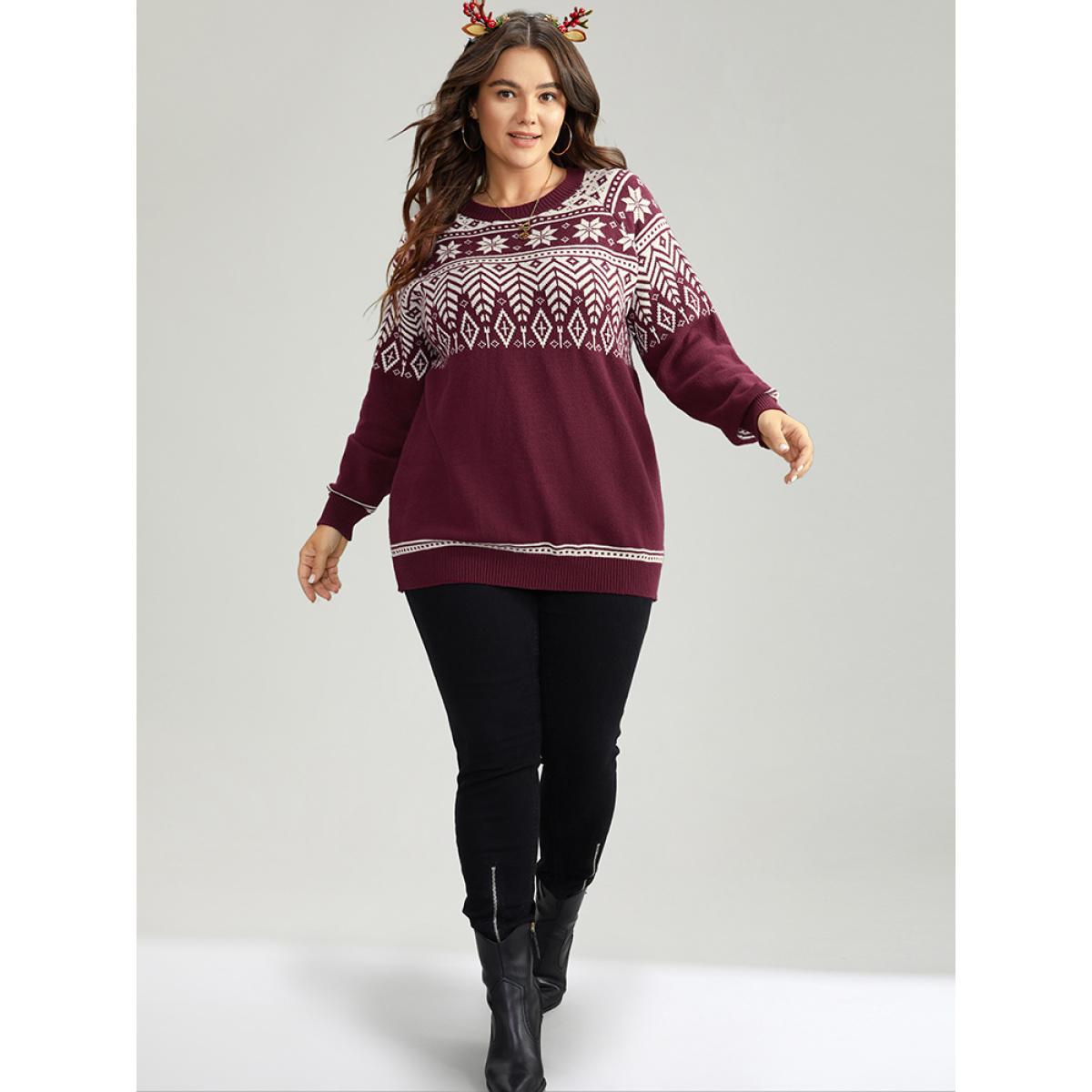 Plus Size Supersoft Essentials Christmas Graphic Elastic Cuffs Cardigan Burgundy Women Casual Loose Long Sleeve Dailywear Cardigans BloomChic 26/4X Product Image