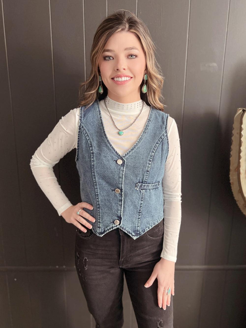 Sleeveless Western Style Denim Vest - 2 Colors Product Image