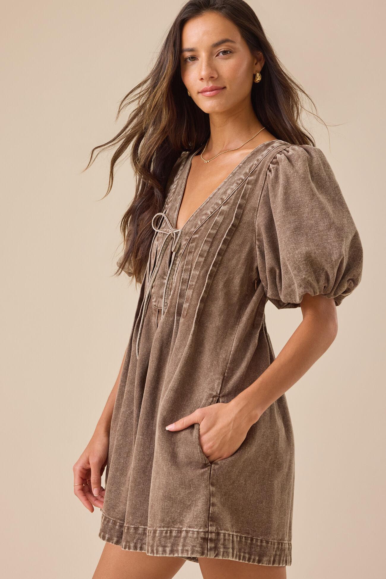 Evie Puff Sleeve Denim Romper Product Image