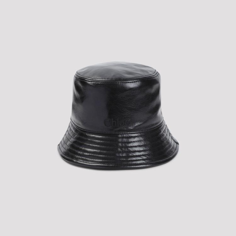 CHLOÉ Embossed Logo Bucket Hat In Shiny Calf Leather In Black Product Image