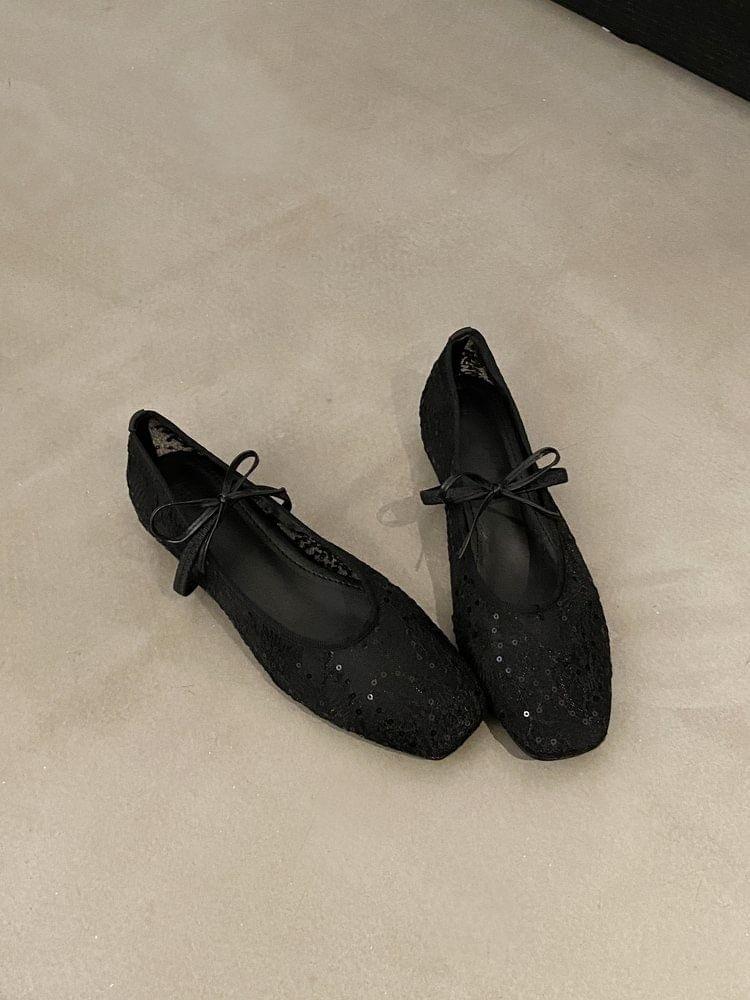 Floral Flat Mesh Mary Jane Shoes Product Image