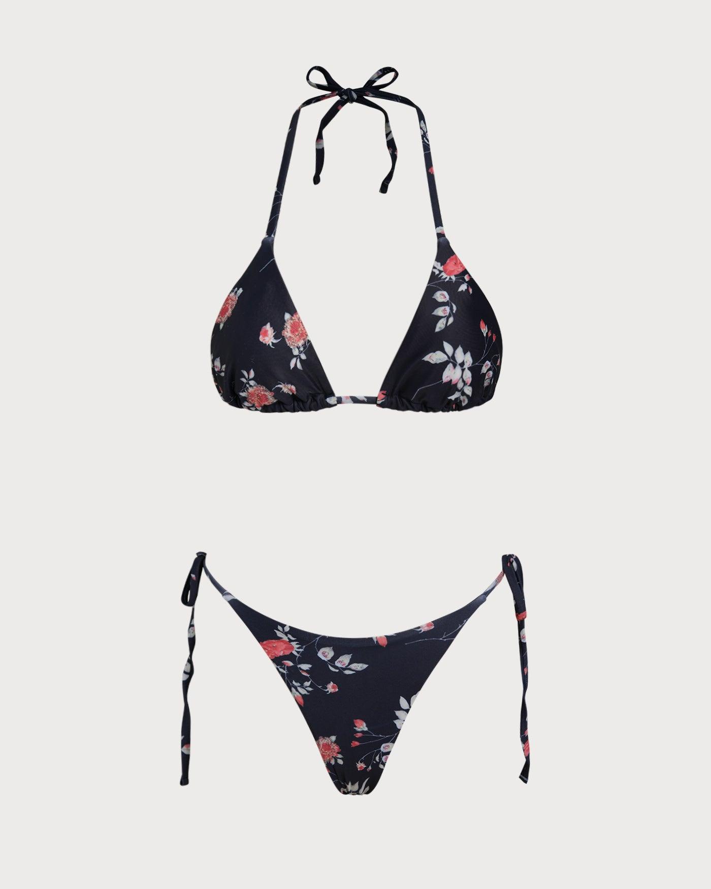 Black Floral Triangle Bikini Set Product Image