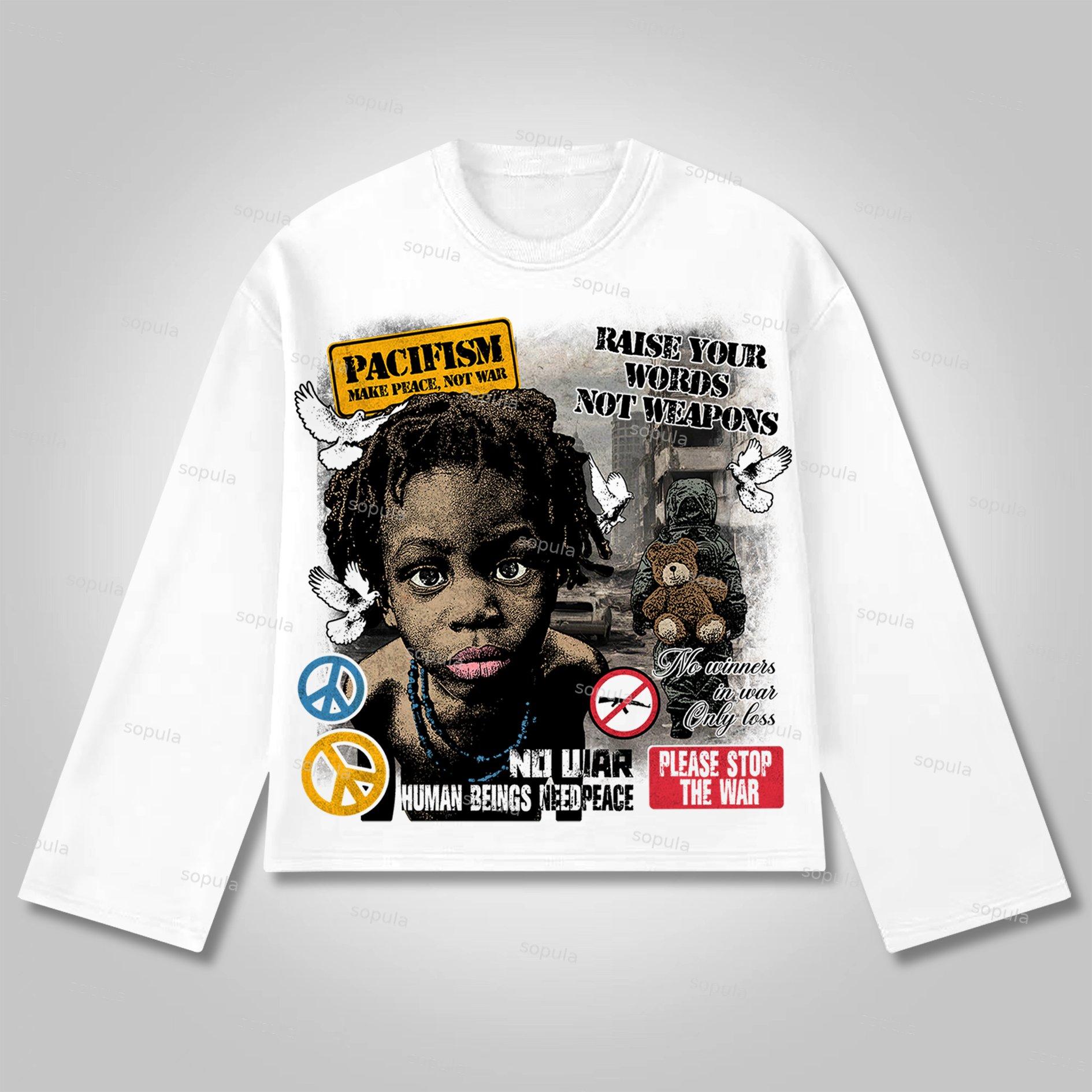 Sopula Human Beings Need Peace, Not War. Vintage Graphics Cotton Long Sleeve T-Shirt Product Image