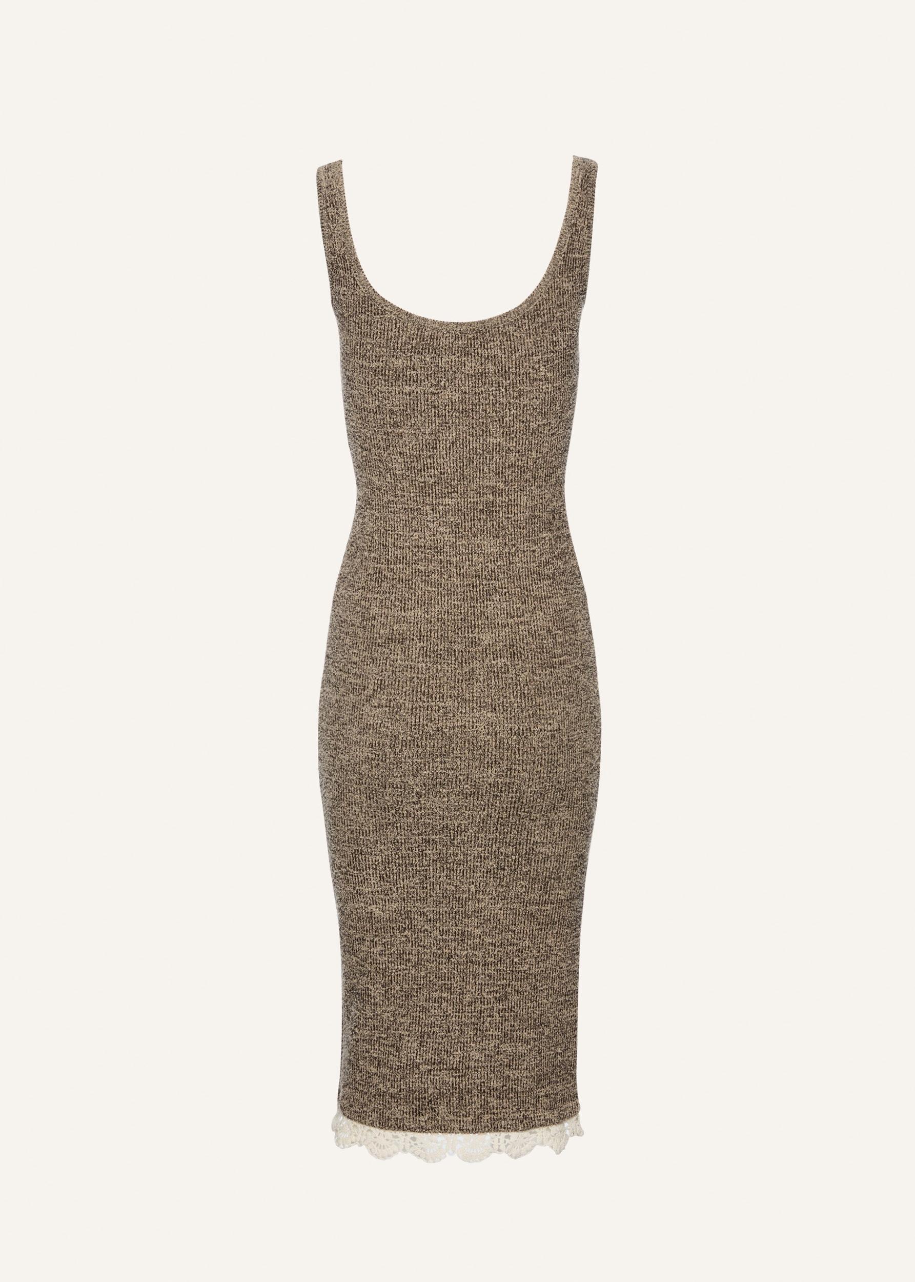 Lace detail knit mini dress in brown Product Image