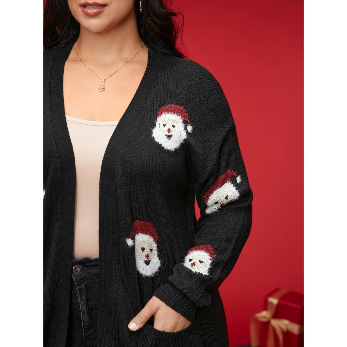 Plus Size Jolly Fellow Pattern Open Knit Cardigan Black Women Casual Loose Long Sleeve Everyday Cardigans BloomChic 28/5X Product Image