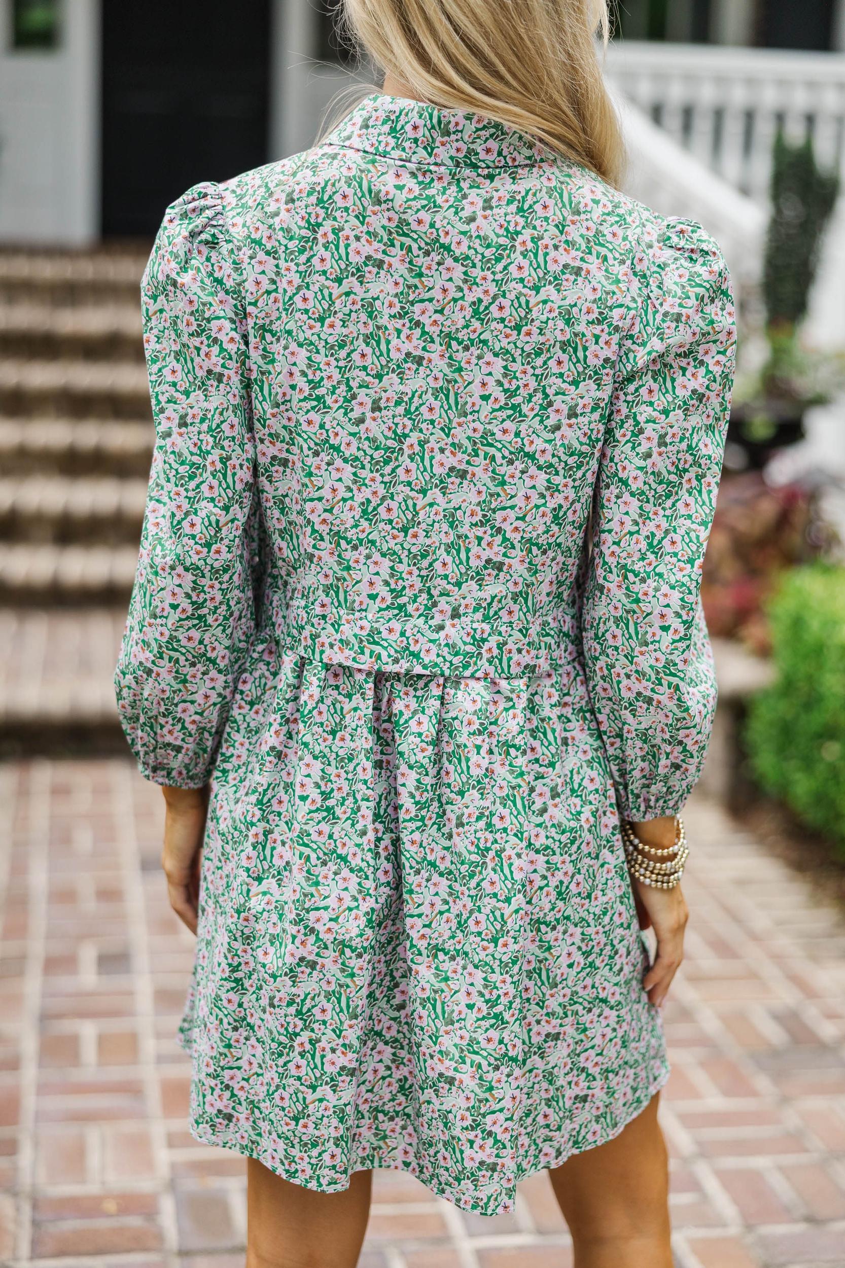 Thinking Of You Green Floral Shirt Dress Female Product Image
