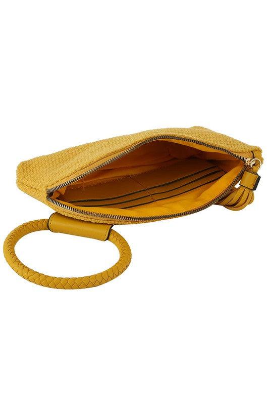 Canvas Cuff Handle Tassel Wristlet Clutch Product Image