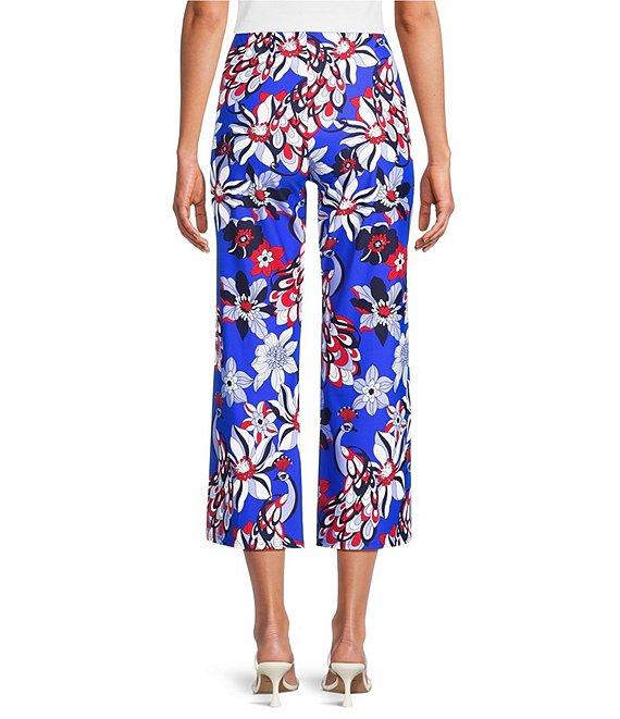Jude Connally Trixie Twirling Peacock Print Stretch Knit Wide Leg Cropped Coordinating Pull-On Pants Product Image