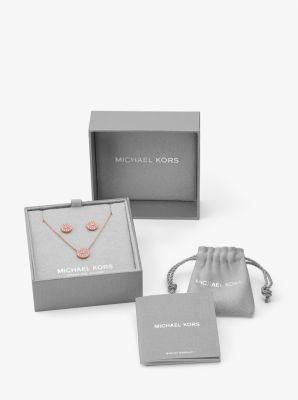 14K -Plated Sterling Silver Pavé Logo Disc Earrings and Necklace Set Product Image