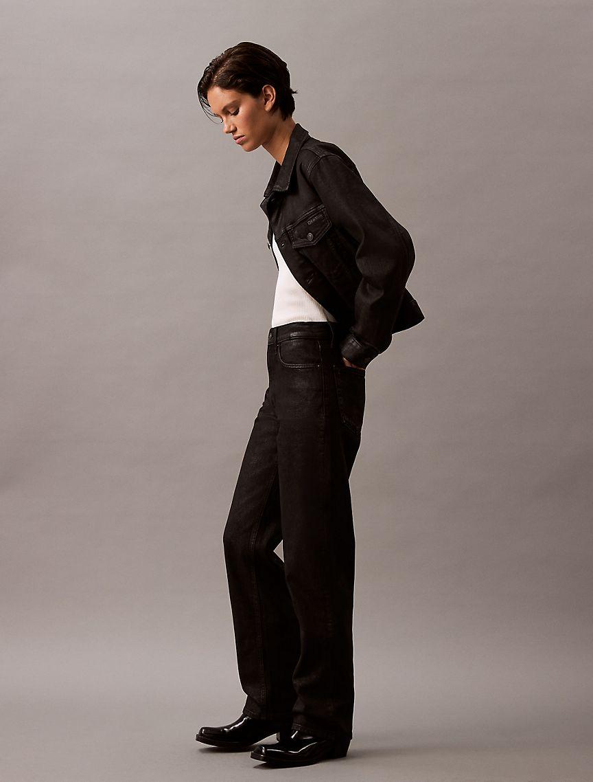 Coated High Rise Straight Fit Jeans Product Image