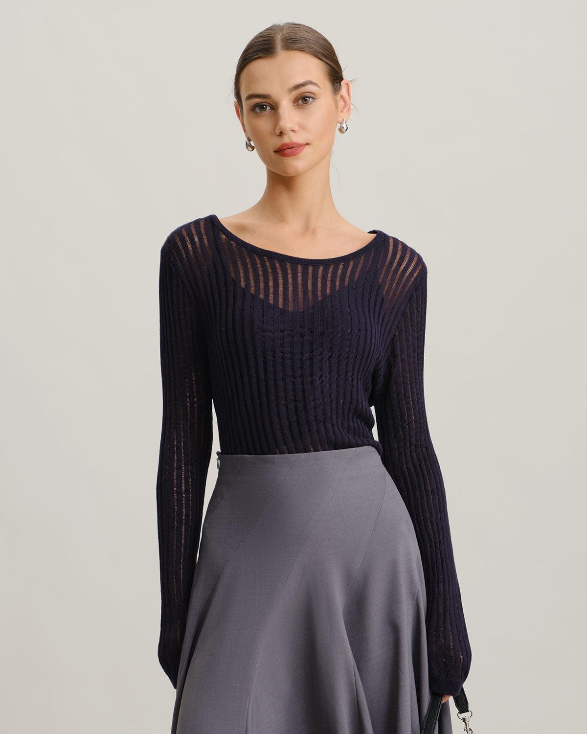 Navy Pullover Sweater Two-Piece Set Product Image