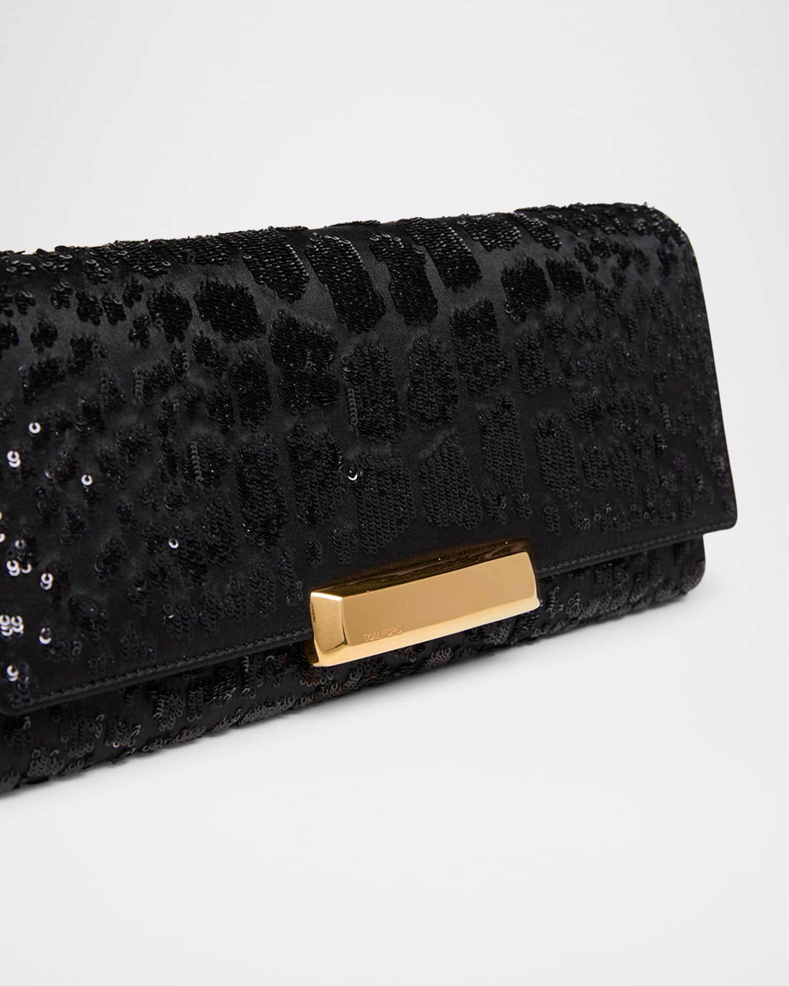 Bar Croc-Effect Sequin Clutch Bag in Viscose and Leather Product Image