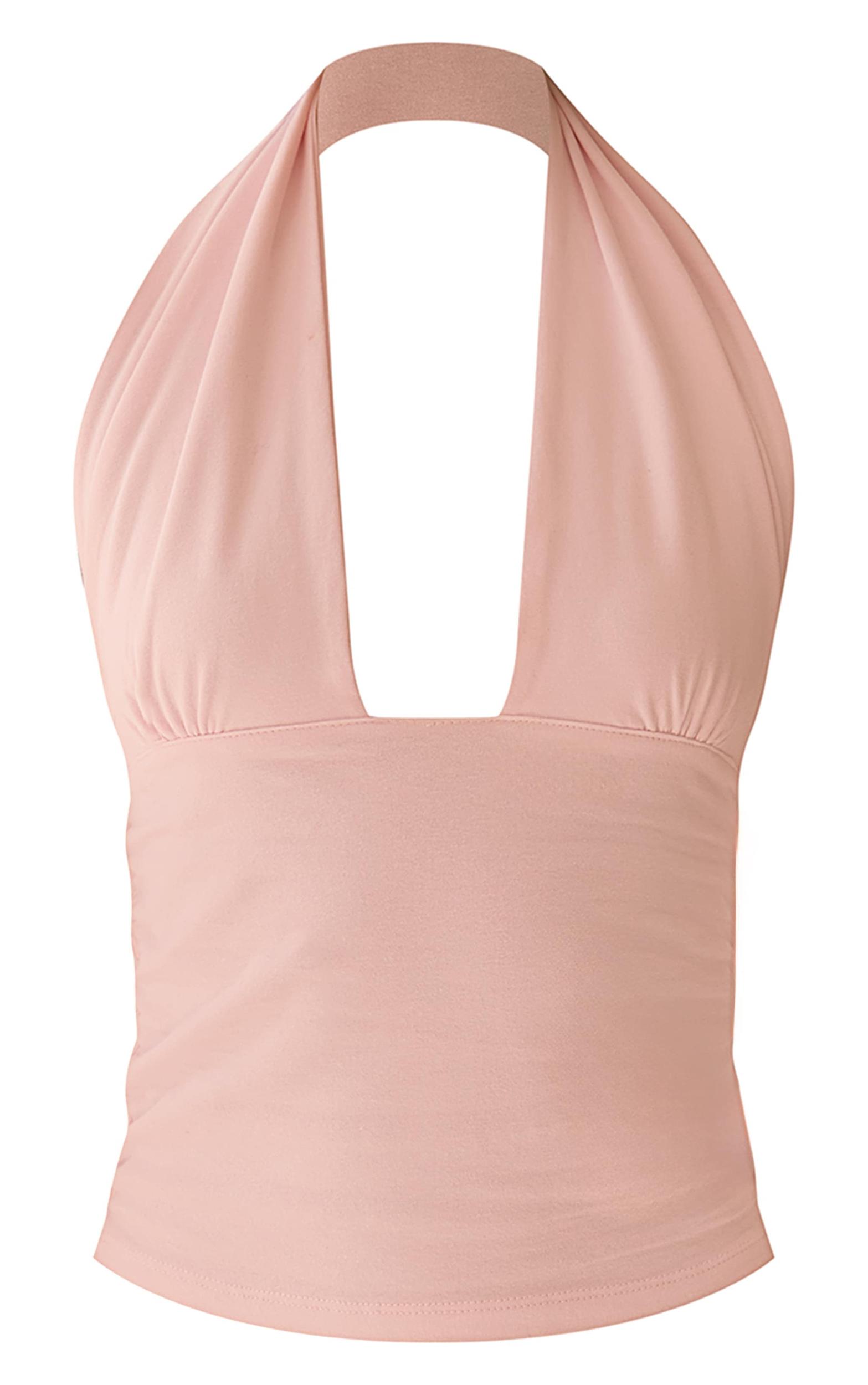 Light Pink Soft Cotton Plunge Sleeveless Top Product Image